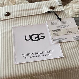 UGG Soft light Gray strip Queen sheet set